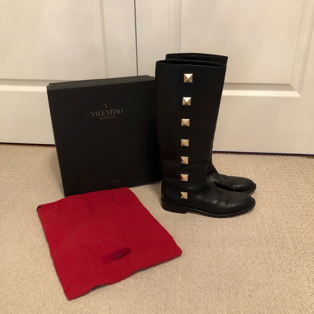 Valentino Rockstud accents leather riding boots